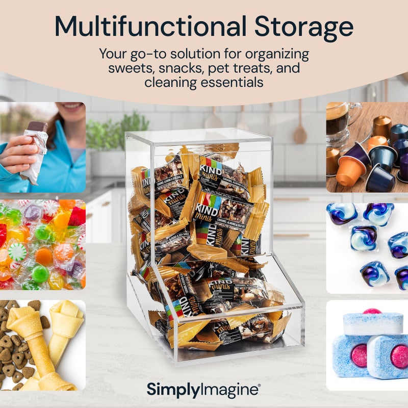 SimplyImagine Acrylic Candy Dish & Treat Organizer Dispenser - Rectangular Non-Porous Acrylic - Dual Lids for Fresh Bulk Treats & Cereal Countertop Display - Image 2